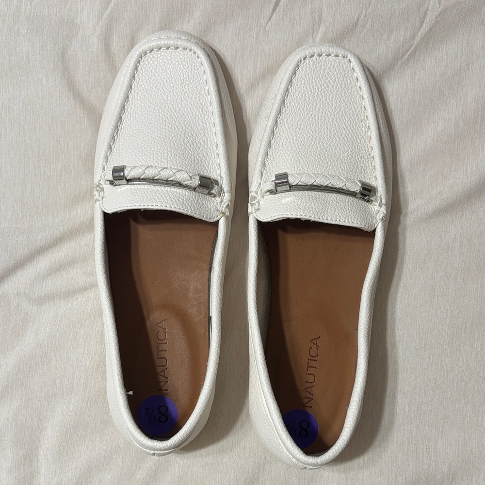Nautica Women's White Braided Bit Driving Loafers